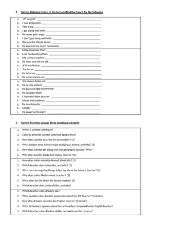 010. French Year 7. Unit 10: Opinions about by teachers (EPI / MARS ...