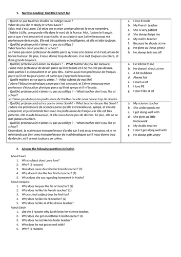 010. French Year 7. Unit 10: Opinions about by teachers (EPI / MARS ...