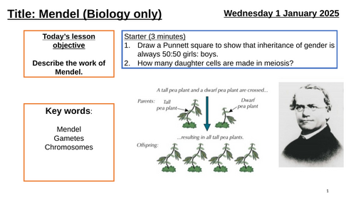 AQA GCSE Biology "Lesson 11 - Mendel" - Biology only (Inheritance, Variation & Evolution Topic)