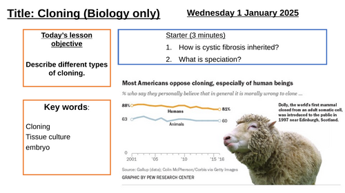 AQA GCSE Biology "Lesson 19 - Cloning" - Biology only - (Inheritance, Variation and Evolution Topic)