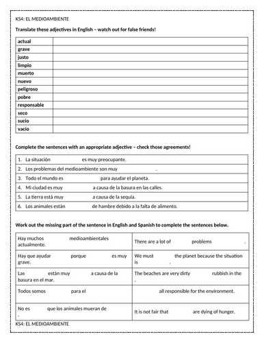 GCSE Spanish: El medioambiente / the environment