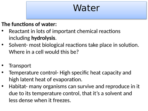 Water- A-level Biology OCR A (Module 2)