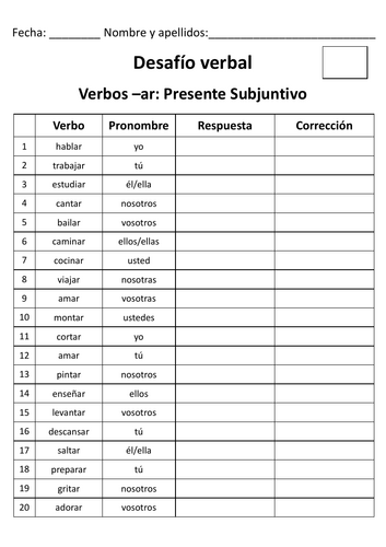 Spanish - Verb Challenge - Desafío verbal - Presente de subjuntivo (present subjunctive)