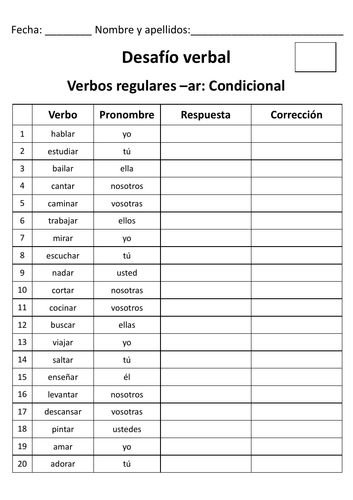 Spanish - Verb Challenge - Desafío verbal - Condicional simple (Conditional)