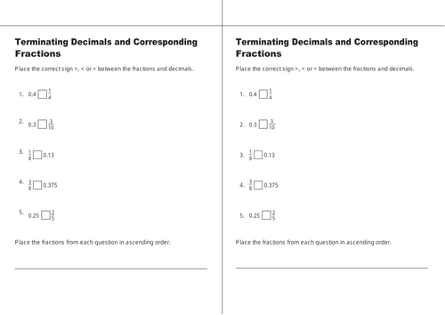 GCSE MATH Terminating Decimals and Corresponding Fractions