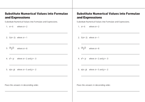 GCSE MATH Substitute Numerical Values into Formulae and Expressions