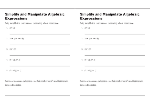 GCSE MATH Simplify and Manipulate Algebraic Expressions