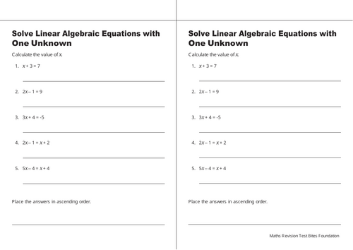 GCSE MATH Solve Linear Algebraic Equations with One Unknown