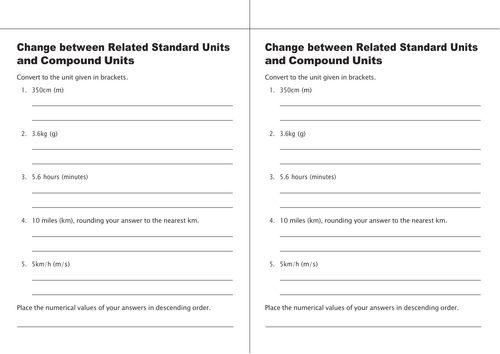 GCSE MATH Change between Related Standard Units and Compound Units