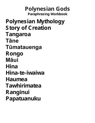 Polynesian Gods Paraphrasing Worksheet Packet (13 Assignments ...