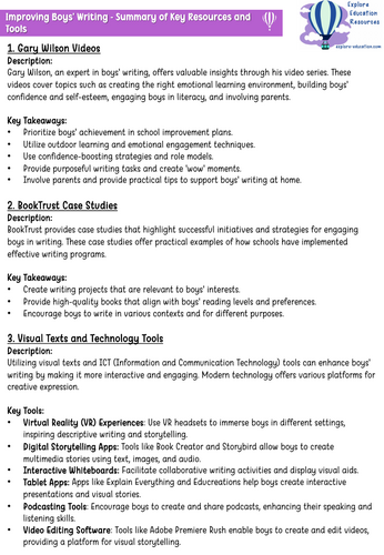 Improving Boys' Writing - Training Course for INSET days / Staff ...