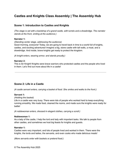 Castles and Knights KS1 Class Assembly Script | Teaching Resources