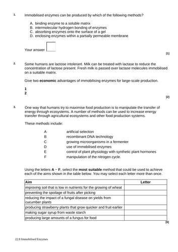 OCR Biology A- 22.8 Using Immobilised Enzymes