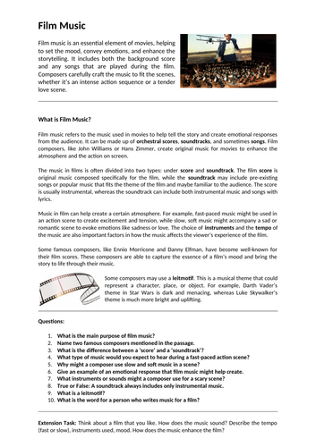 Film Music Cover Worksheet (Comprehension)