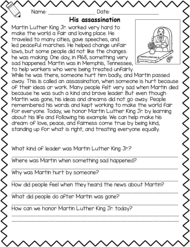 Martin Luther King Jr Reading Comprehension Activities - MLK - Close ...