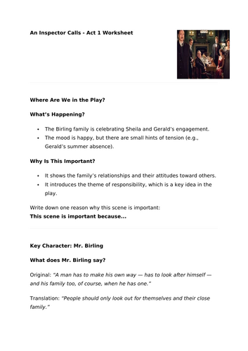 Engaging SEND-Friendly lesson for Act 1 of An Inspector Calls ...