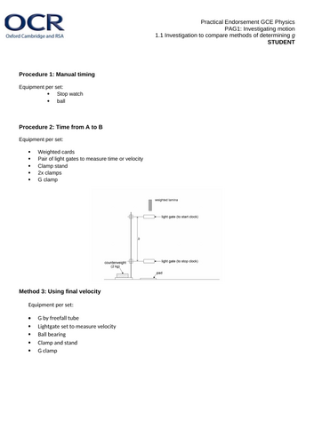 OCR PAG A Level Physics Mark Schemes and Student Sheets | Teaching ...