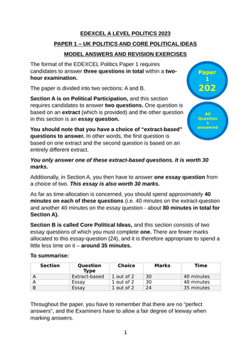 EDEXCEL A Level Politics Model Answers - Full Papers - Paper 1 - 2023 ...