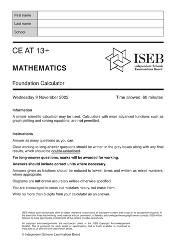 Mathematics CE 13+ Foundation Calculator Exam Paper (Autumn 2022 ...