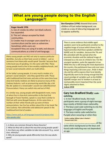 A level English Language: language and young people | Teaching Resources