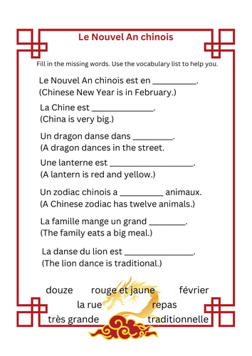 chinese new year vocabulary worksheet