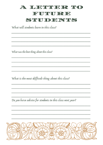 Letter to Future Students - End of Year Activity | Teaching Resources