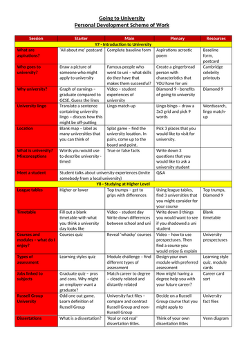Progression to University - Personal Development Scheme of Work