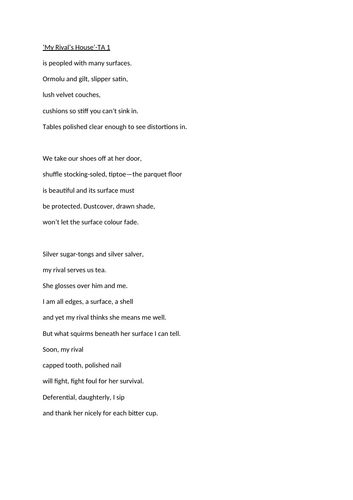 Liz Lochhead 'My Rival's House' Higher Resources | Teaching Resources