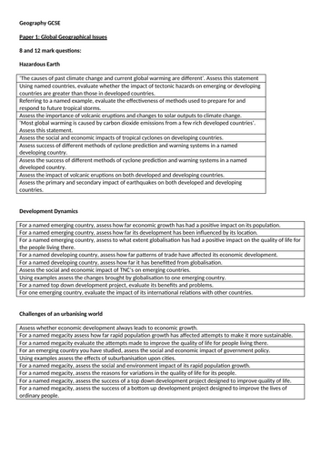 Edexcel B GCSE Geography Revision Hazardous Earth | Teaching Resources