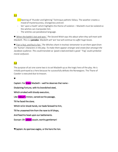 Macbeth - Detailed Notes & Quotes | Teaching Resources