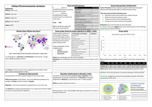GCSE Geography Urban Environments Revision lesson LICs, MICs and HICs ...