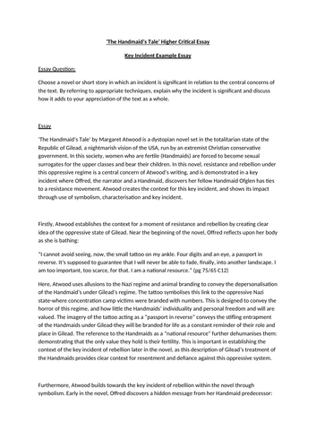 Handmaid's Tale Higher English Critical Essay Unit | Teaching Resources