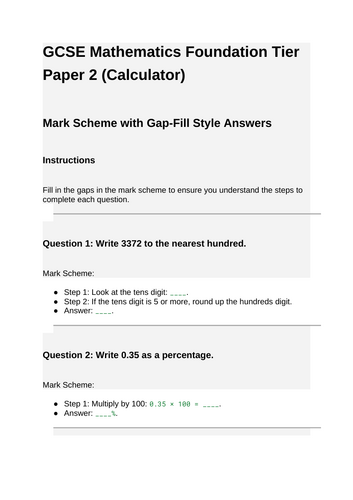 GCSE Maths foundation step by step exam paper | Teaching Resources