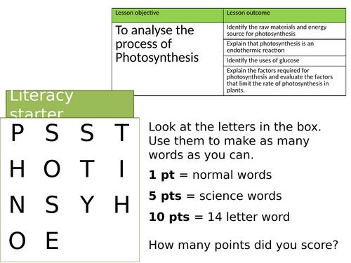 GCSE Biology: Bioenergetics Full Lesson Slides