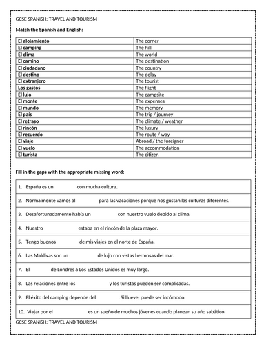 GCSE Spanish: Holidays, Travel and Tourism
