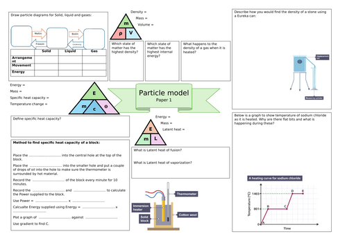 Particle model Revision broadsheet - AQA Combined Science - Trilogy Physics