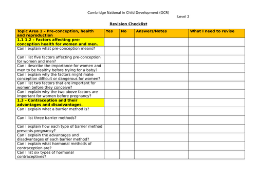 Unit RO57 - Revision for health and well being in child development - OCR Level 2