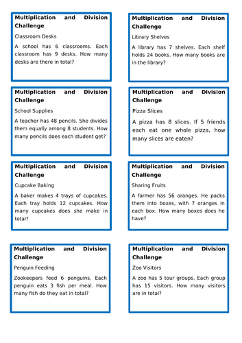 Multiplication and Division Word Problem Cards | Teaching Resources