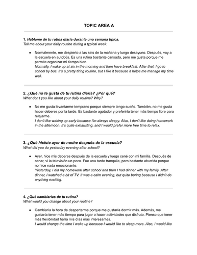 IGCSE CAIE SPANISH SPEAKING QUESTIONS WITH ANSWERS | Teaching Resources