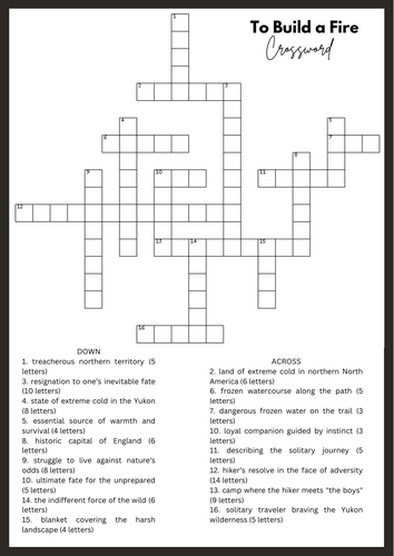 To Build a Fire Crossword Review Activity Puzzle | Teaching Resources