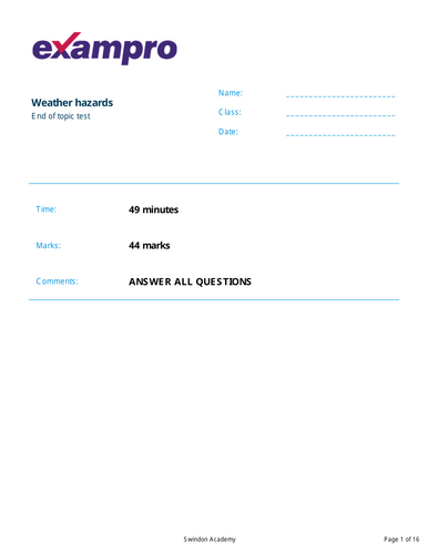 Weather Hazard Revision and Exam | Teaching Resources