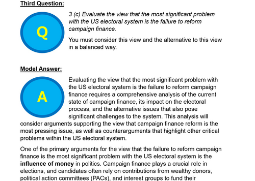 EDEXCEL A Level Politics Model Answers - Full Papers - Paper 3a US ...