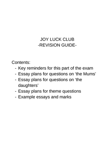 The Joy Luck Club - iGCSE Resources | Teaching Resources