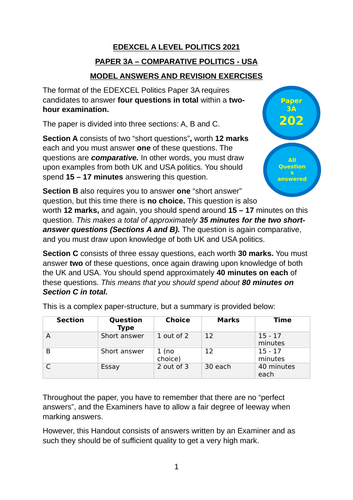 EDEXCEL A Level Politics Model Answers - Full Papers - Paper 3a US ...