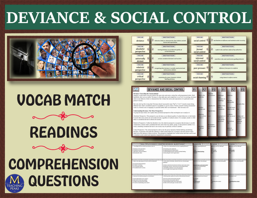 Sociology: Deviance & Social Control Reading Comprehension & Sorting ...