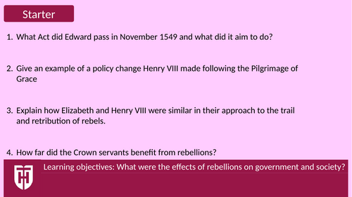 Unit 3 OCR A Level Tudor rebellions -Impact on the Government ...