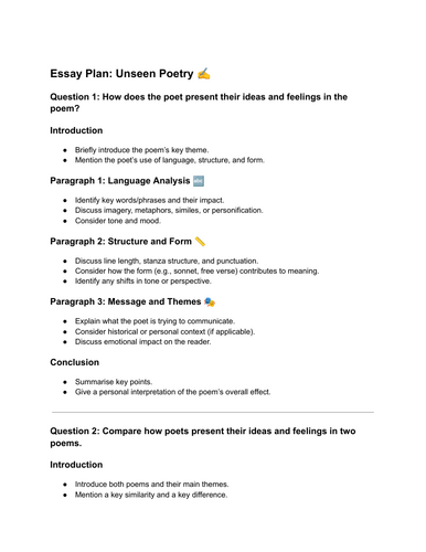 AQA GCSE Literature Unseen Poetry planning