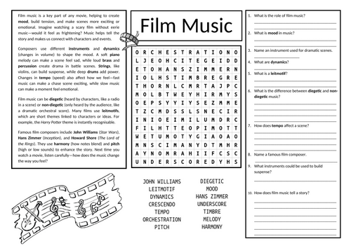 Film Music Worksheet (cover lesson)