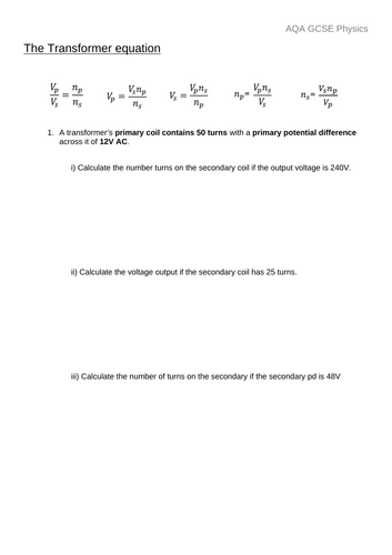 AQA GCSE Physics - The transformer equation, power transfer and national grid.