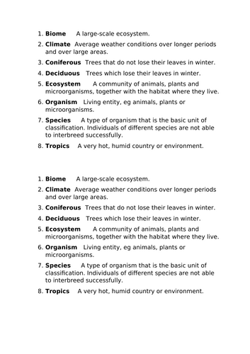 KS3 Ecosystems Low Ability: Distribution of Biomes